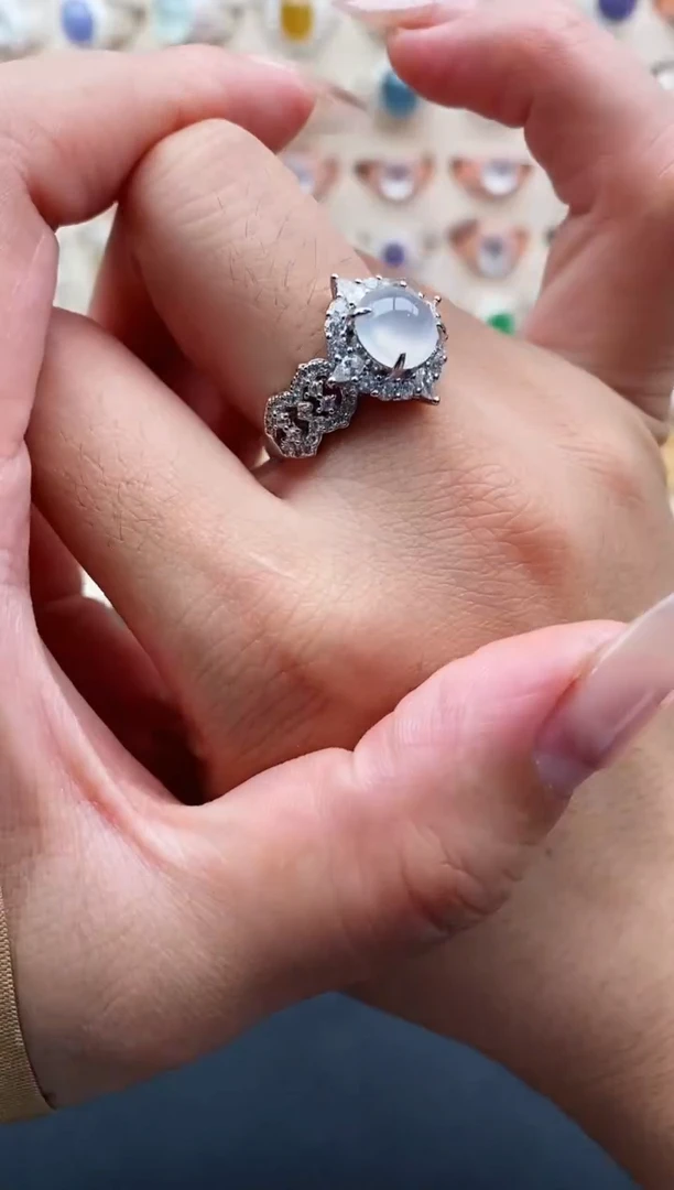 银S925镶嵌戒指翡翠天然缅甸翡翠A货111-5-5