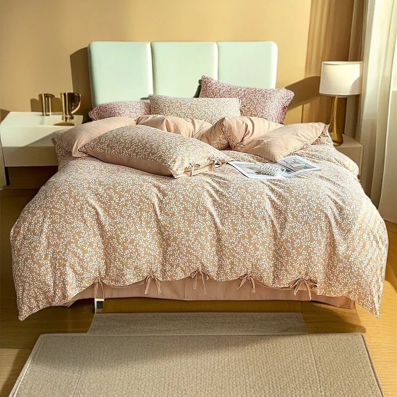 轻奢复古双层纱四件套--浅语黄色（标准）舒适柔软亲肤高级感升级款