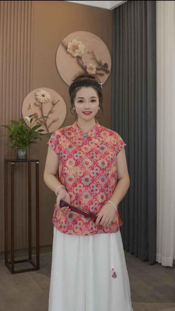 淇然原创【汀梦】2025时尚经典严选新中式盘扣国风落肩上衣