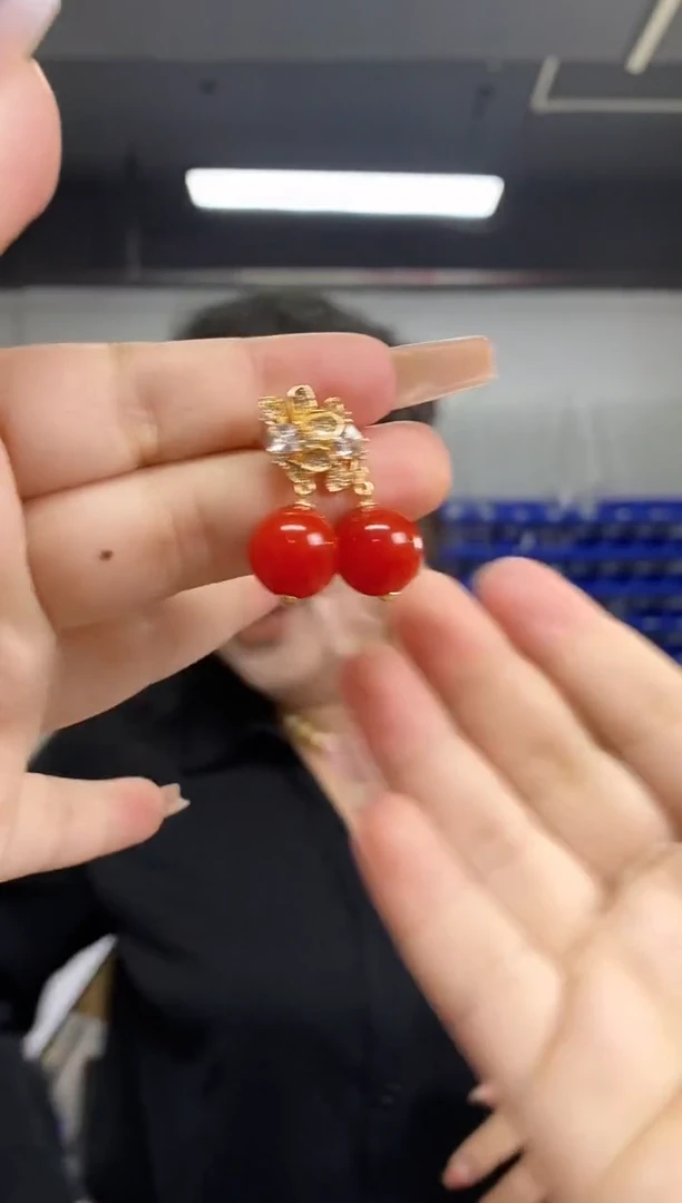 南红玛瑙银S925镶嵌耳饰多样性发其一颜色微差