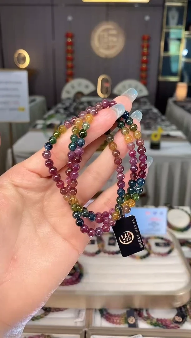 未镶嵌老矿碧玺彩虹冰体三圈手串5mm+碧玺多样性发一条mz