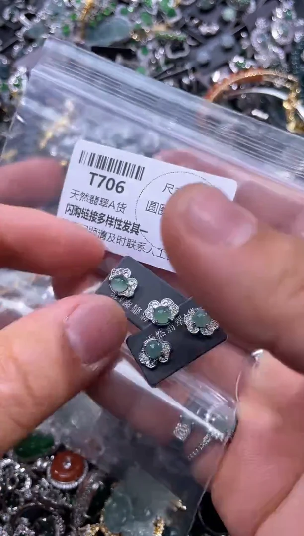 【闪购商品】翡翠颈饰未镶嵌T706耳钉 多样性发其一