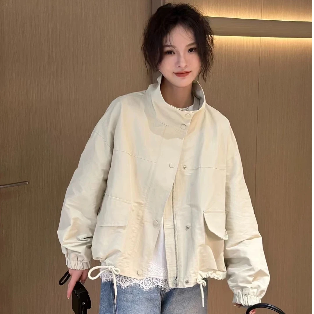 2025年新款松紧袖口立领大口袋纯色短款休闲韩版外套8809