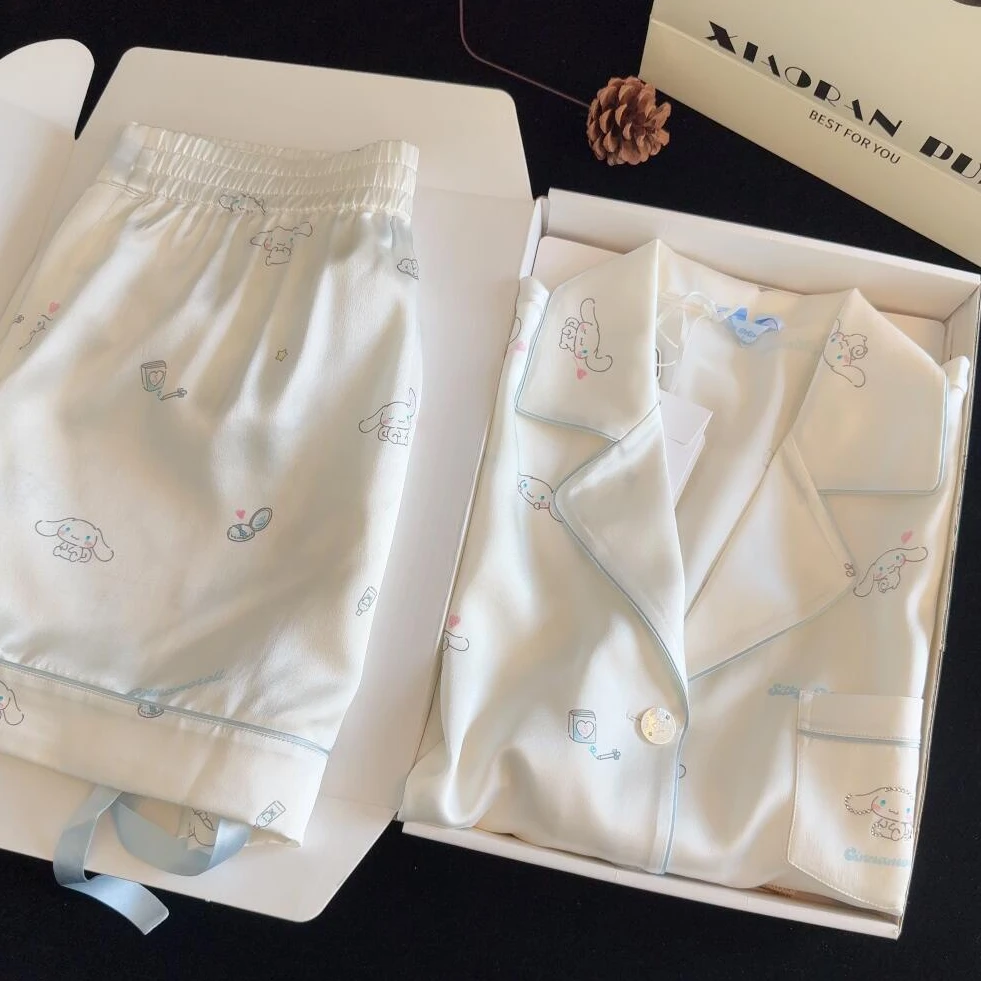 甜美大耳朵狗狗冰丝印花短袖睡衣2025夏款新款舒适家居服短裤套装