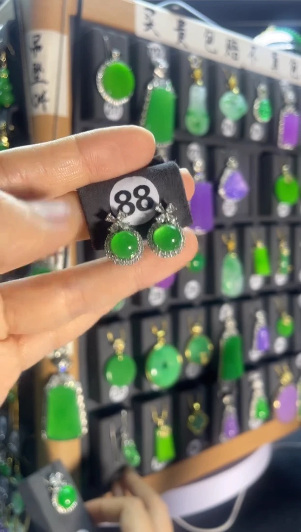 翡翠银S925镶嵌耳饰88...