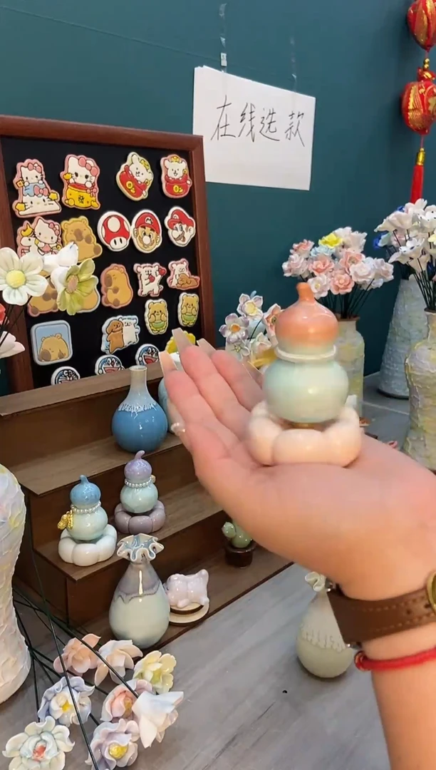 摆件橘色结晶釉小葫芦1个装