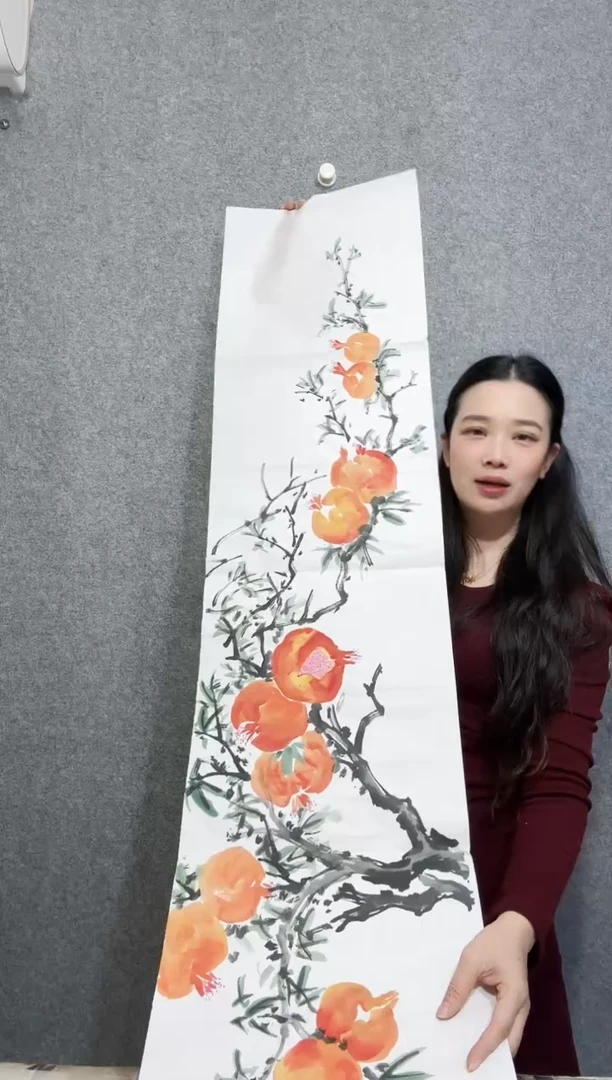 横款140*35石榴国画（未装裱，需要落款拍下备注）