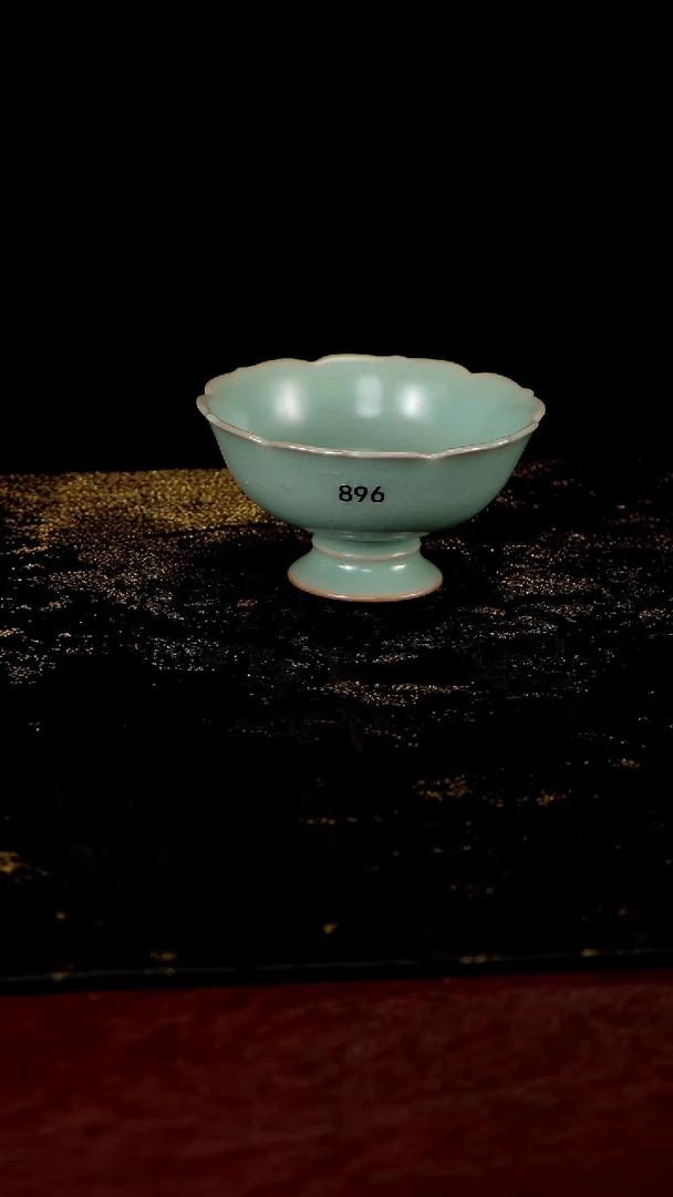 杯896 高足花口杯90cc匠工款君绿釉