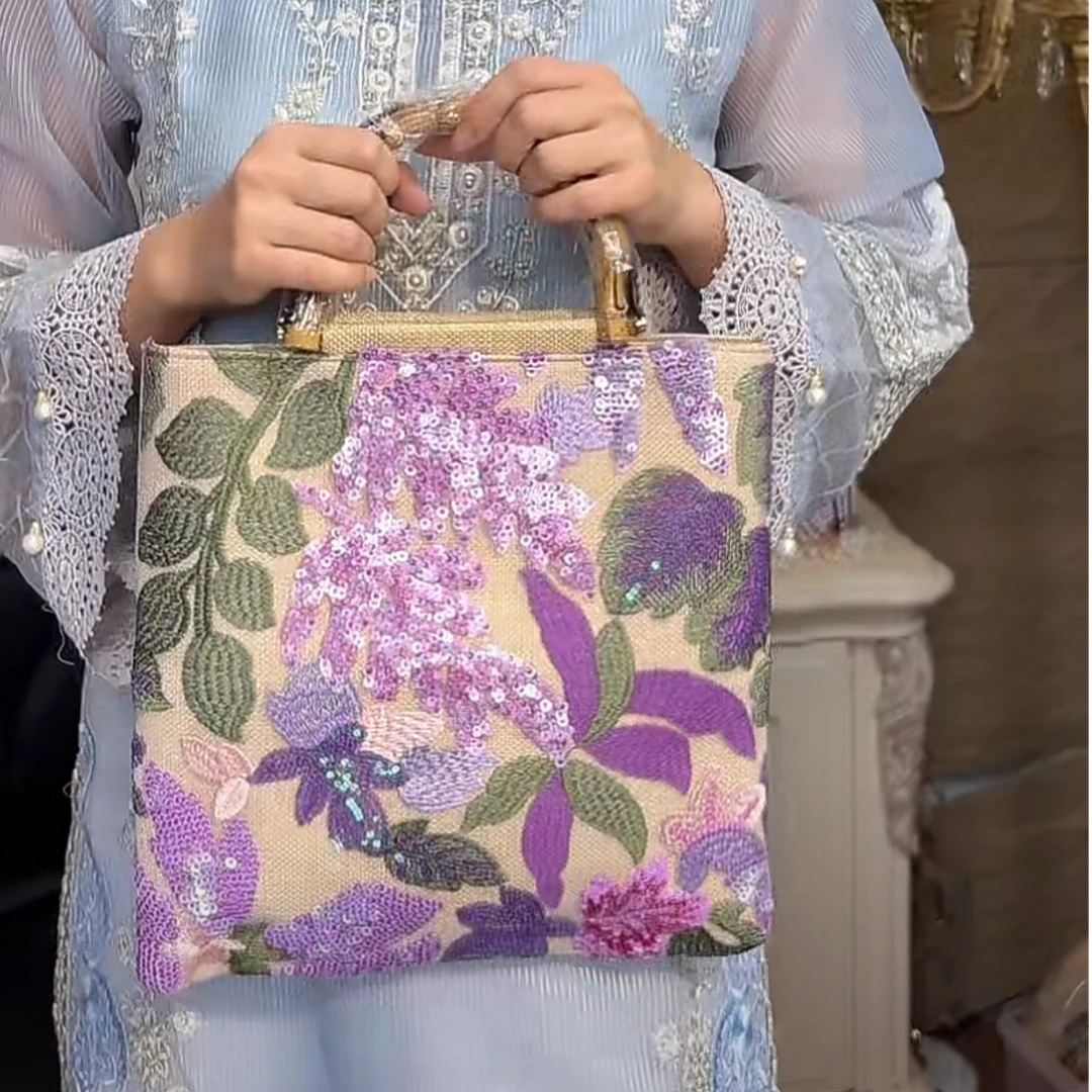 【8019花纹位置每一只都不同】瑾瑟时尚包包气质百搭彩色花朵