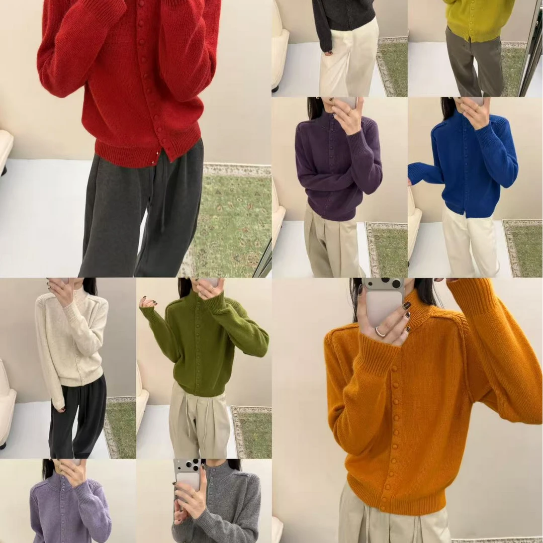 冬季高级感一排扣宽松慵懒风针织打底衫S165