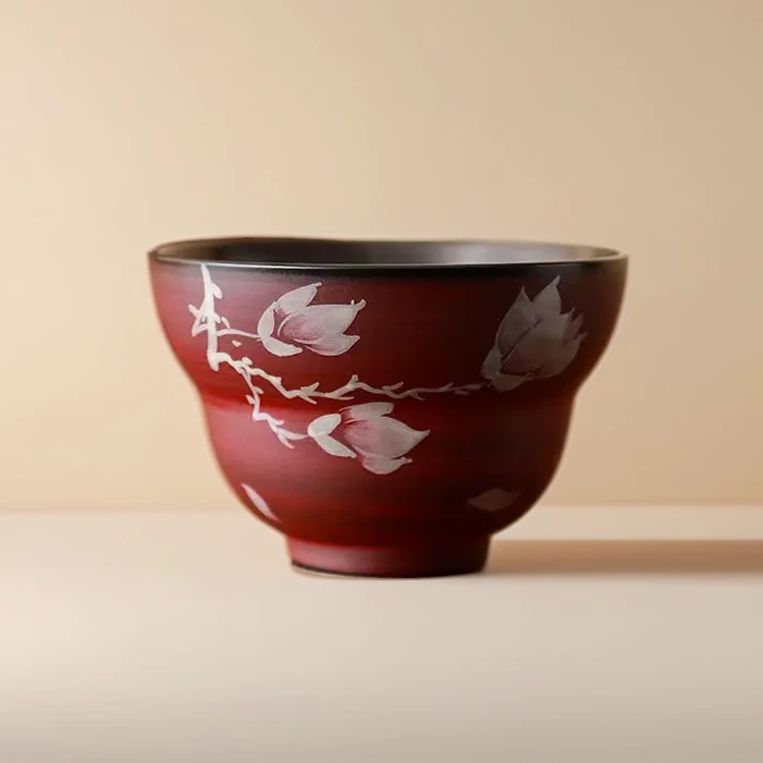 粉引·玉兰花手绘葫芦杯