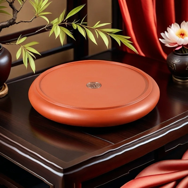 14潮州英寸原矿红泥圆形手拉工夫茶盘家用泡茶台茶名师纯手排水