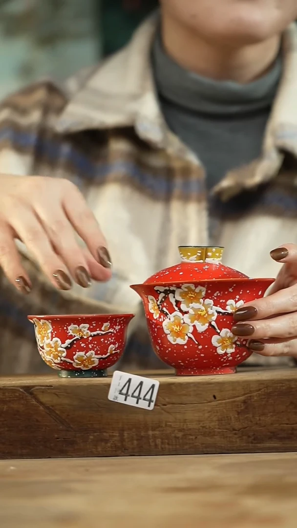 新品！设计师款手绘/盖碗+杯 羽川