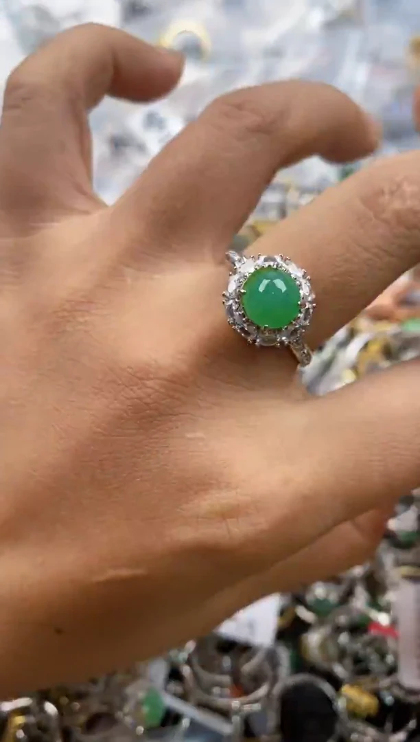银S925镶嵌戒指翡翠666---6