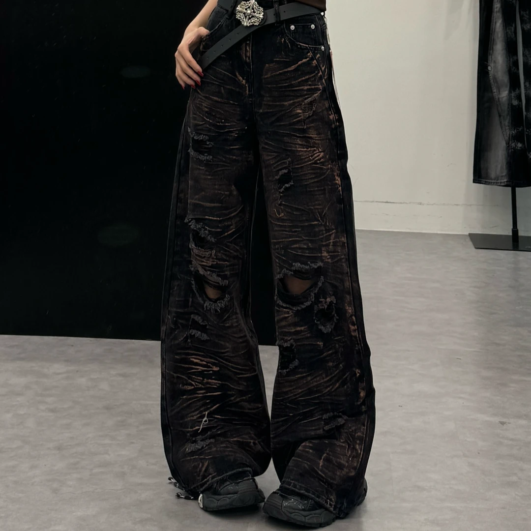 YUYU女装春装新款时尚百搭晕染油漆牛仔裤