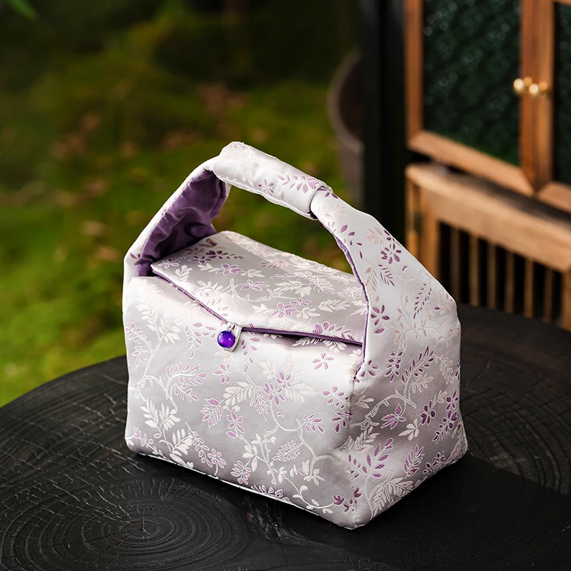 织锦提梁收纳茶事包旅行茶具便携一壶六杯加厚茶壶茶杯收纳盒布袋