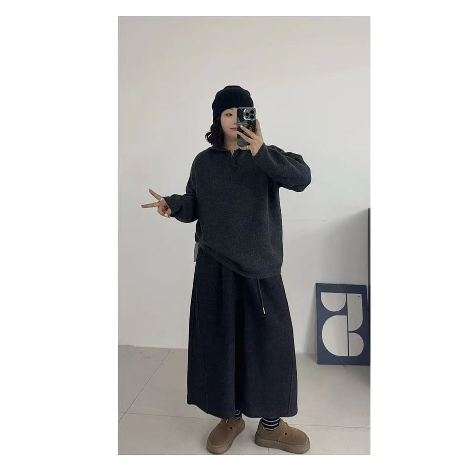 【帽衫】百搭宽松显瘦半拉链连帽毛衣756