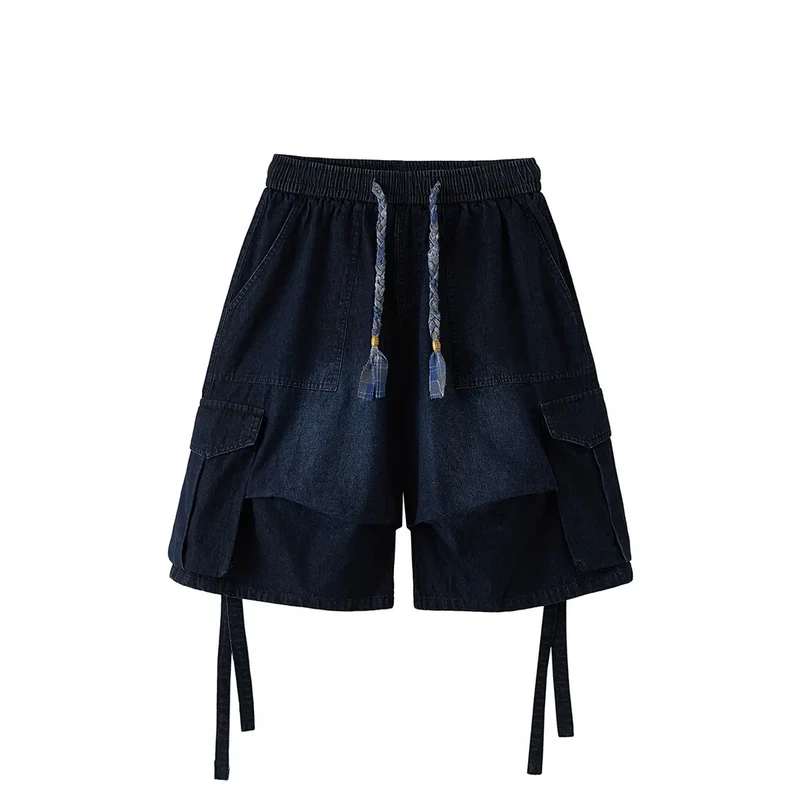 MOOOOGE夏季工装短裤男痞帅宽松牛仔七分裤美式潮牌百搭直筒中裤