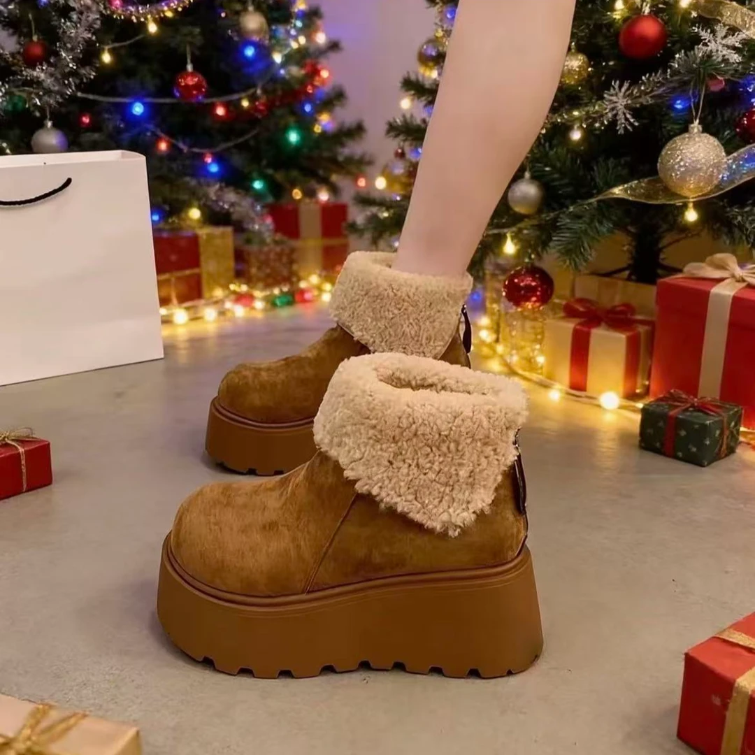 加绒保暖棉鞋女2025年秋季新款增高厚底短靴小个子气质勃肯棉鞋