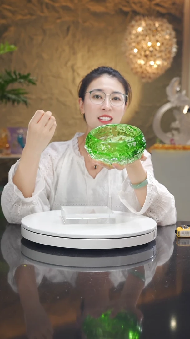 琉璃手工艺品福利绿色水波纹果碗