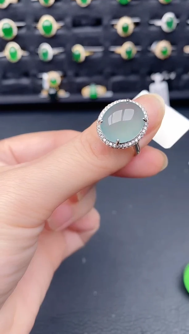 银S925镶嵌戒指翡翠天然a货翡翠86