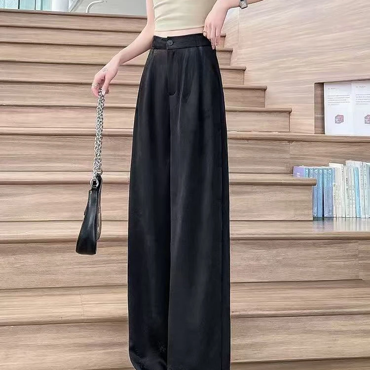 CK035国风提花阔腿裤女春夏高腰垂感宽松显瘦小个子拖地裤