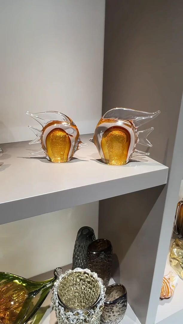 琥珀金色琉璃鱼一对