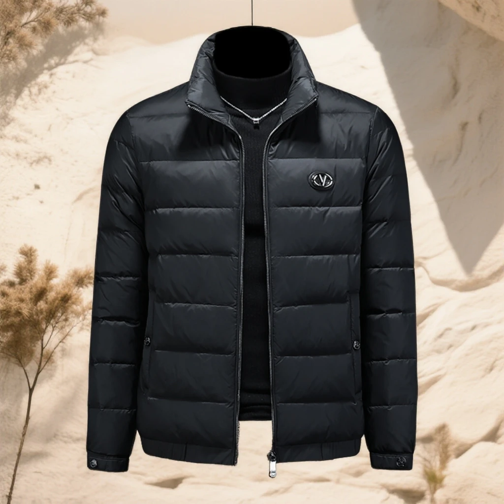 诺顿雷斯立领贴标经典黑男士羽绒服冬季新款帅气简约百搭厚羽绒衣