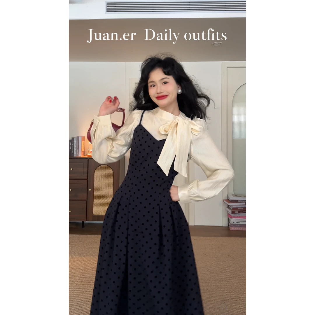 泡面卷儿【白日幻想家】法式丝光缎面衬衫灯笼蝴蝶系带上衣CE1747