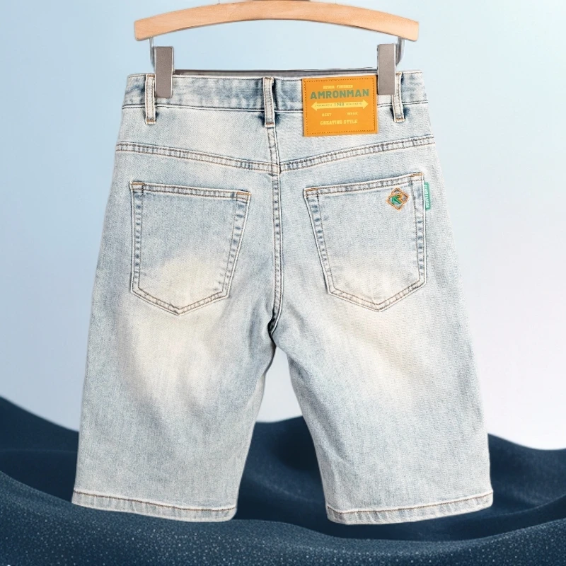 巴赛娜缇春夏新款牛仔短裤男刺绣水洗男士牛仔五分裤弹力短裤中裤