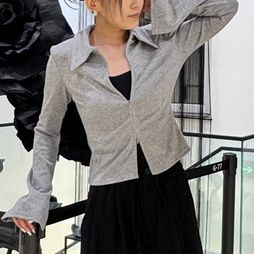 【G77】灰色开衫2025早春系列气质时尚休闲百搭设计感显瘦