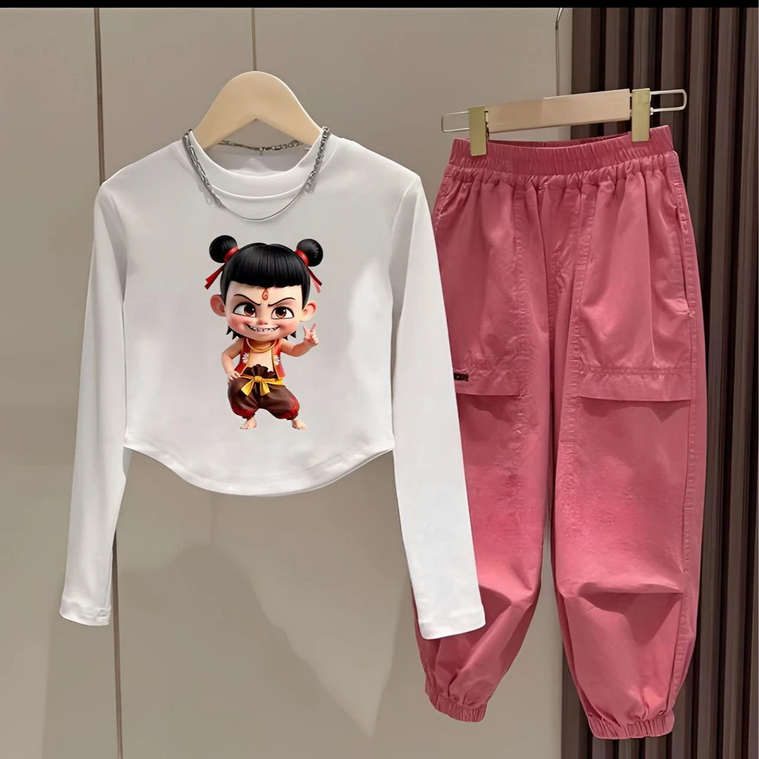 哪吒衣服新款长袖套装春秋季洋气童装休闲运动打底炸街潮牌服装