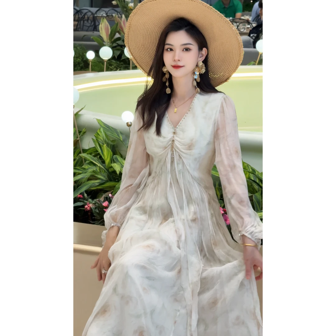 【2025文文-茉莉清晨】重磅100桑蚕丝连衣裙女装国风59047