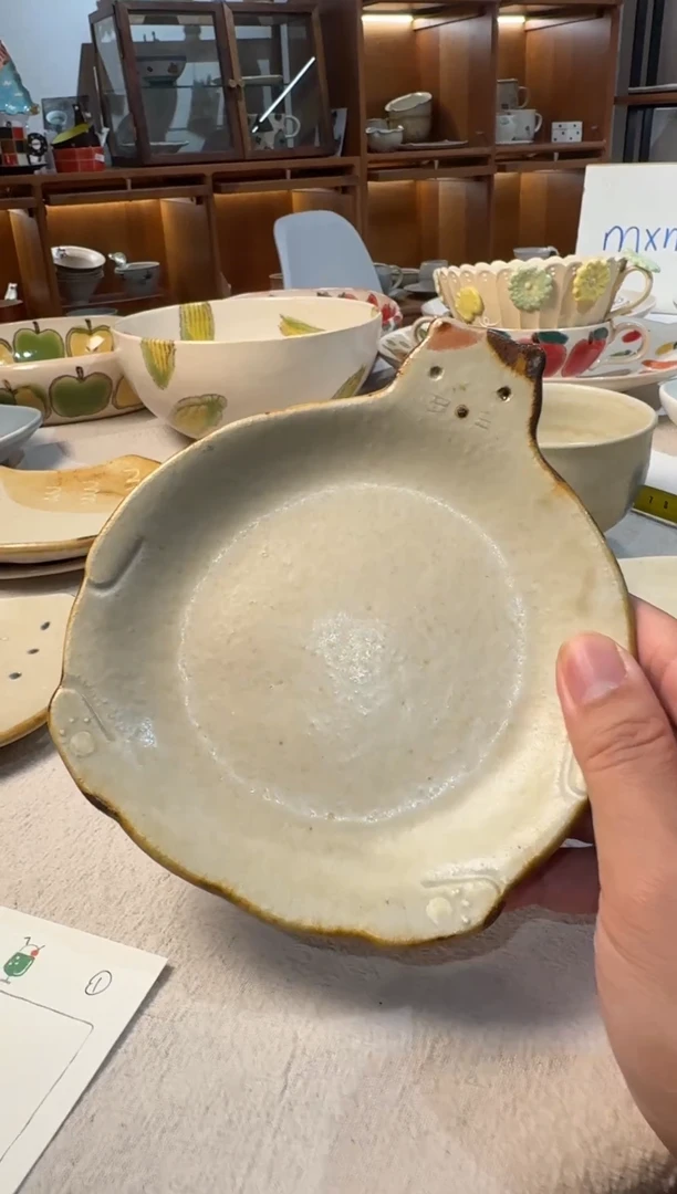 陶日本作家器手作器物大关信一猫盘