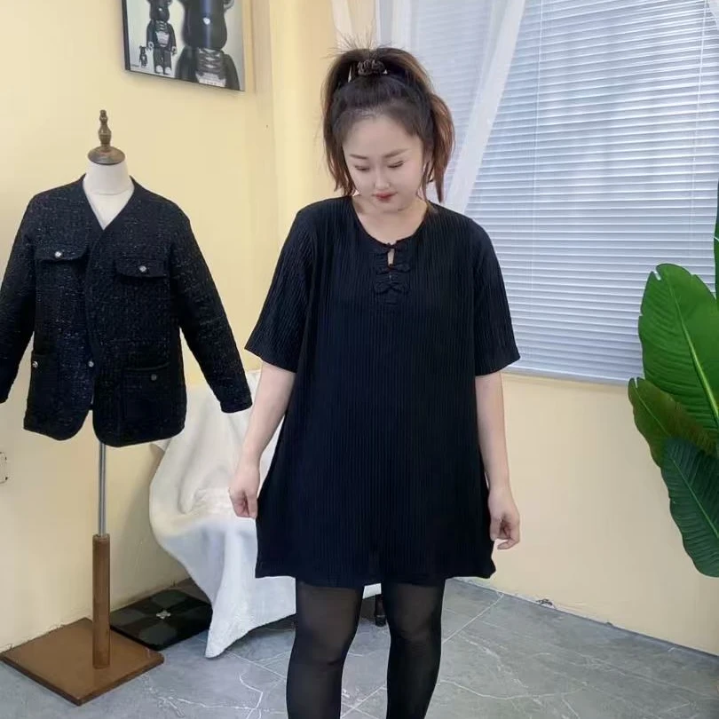 大码中式盘扣春季短袖T恤显瘦时尚休闲宽松圆领洋气复古5913