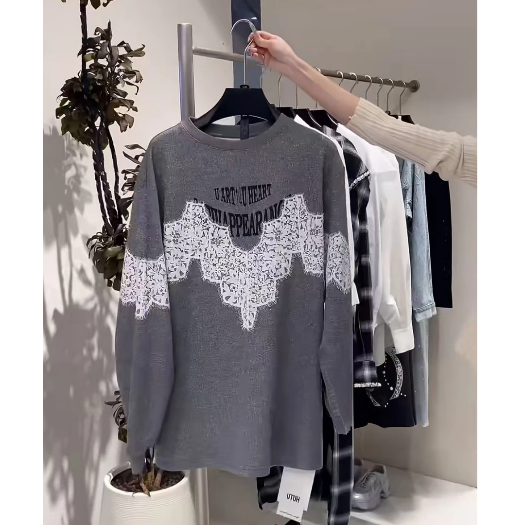 UT 宽松韩版灰色设计感印花卫衣3N240