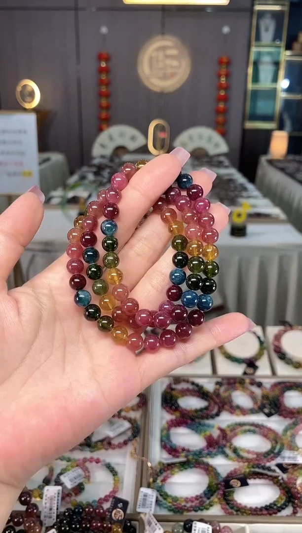 未镶嵌透体老矿碧玺彩虹三圈手串7mm+碧玺多样性发一条hon