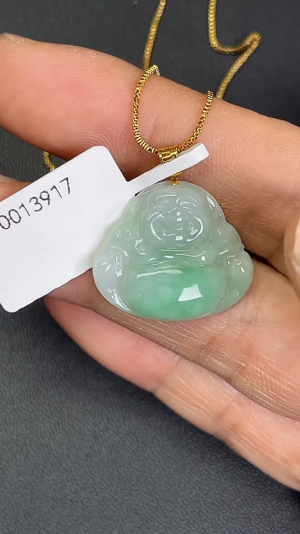 吊坠(赠链)18K金镶嵌翡翠00013917#天然缅甸A货翡翠佛公吊坠多人