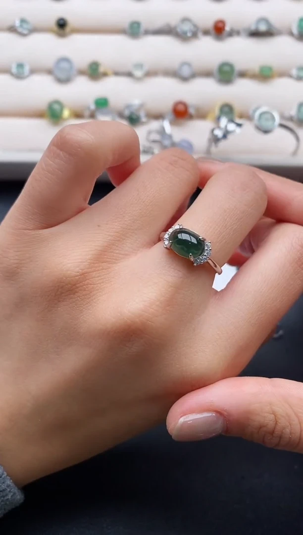 银S925镶嵌戒指翡翠555555+10