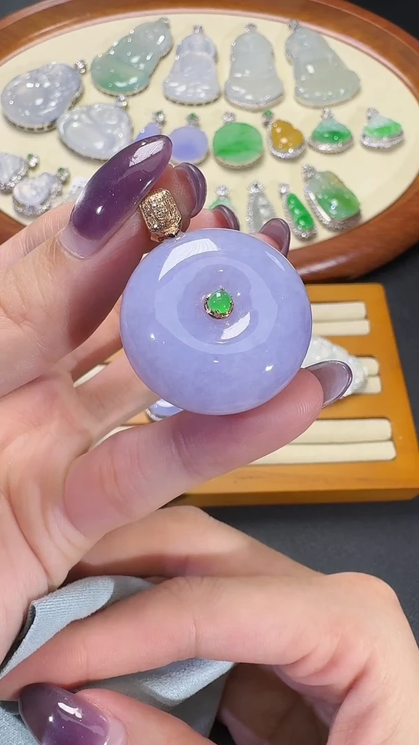 吊坠(不含链)18K金镶嵌翡翠【源头工厂】钻石镶嵌