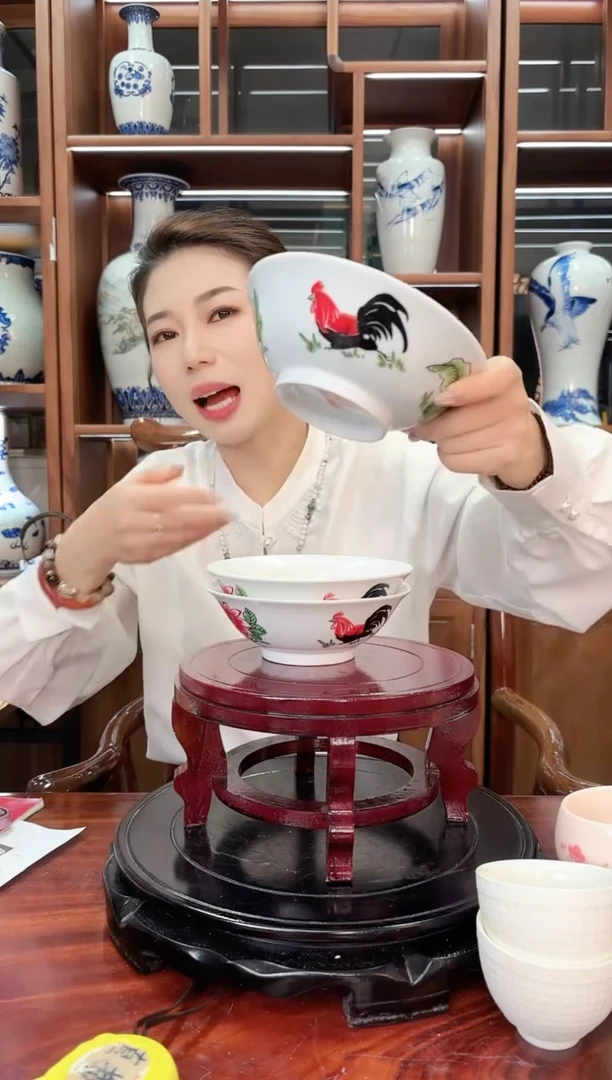 A60景德镇雄鸡破晓饭碗三只