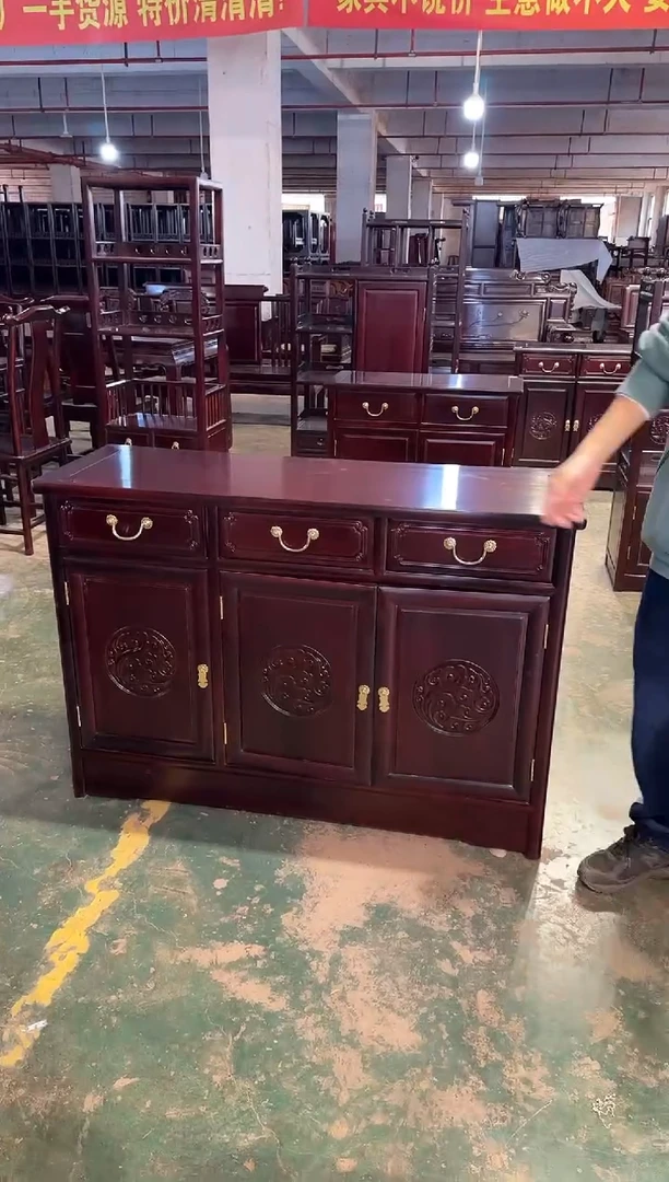 黑酸枝木类成套家具三门餐边柜