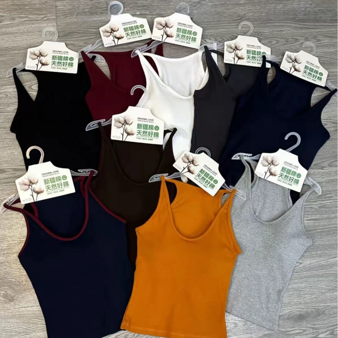 【现货高品质乳胶杯】螺纹棉挂脖吊带背心女秋冬单穿内搭美背工字背