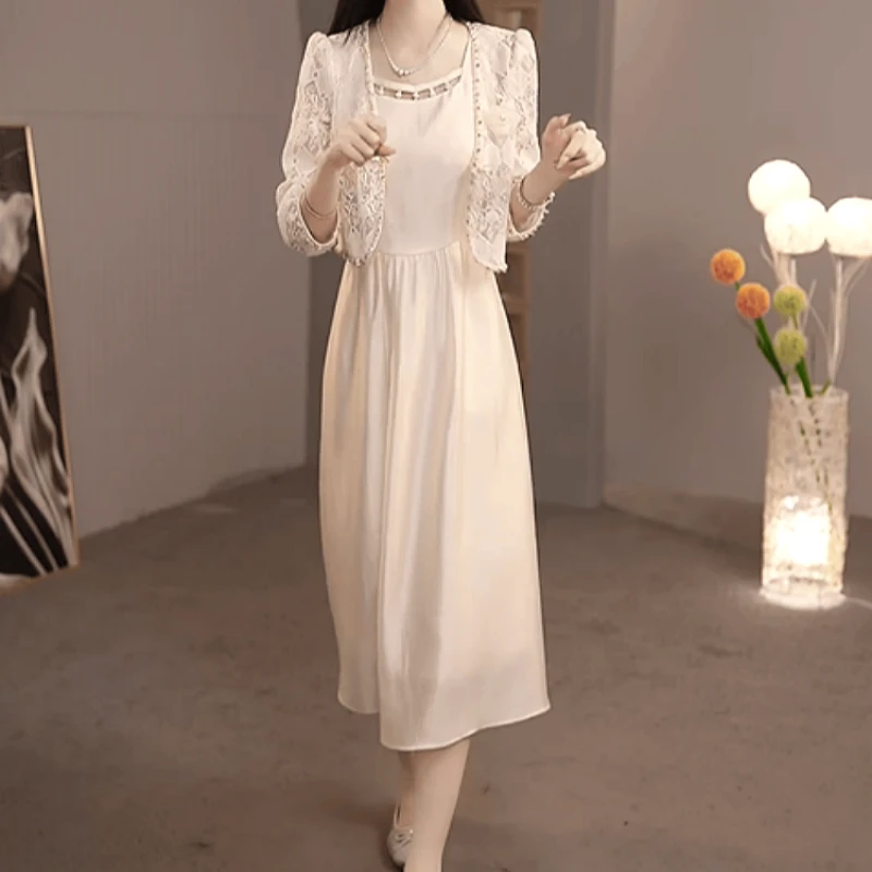 A317【外套+连衣裙】2025早秋新款时尚优雅气质减龄休闲百搭套装