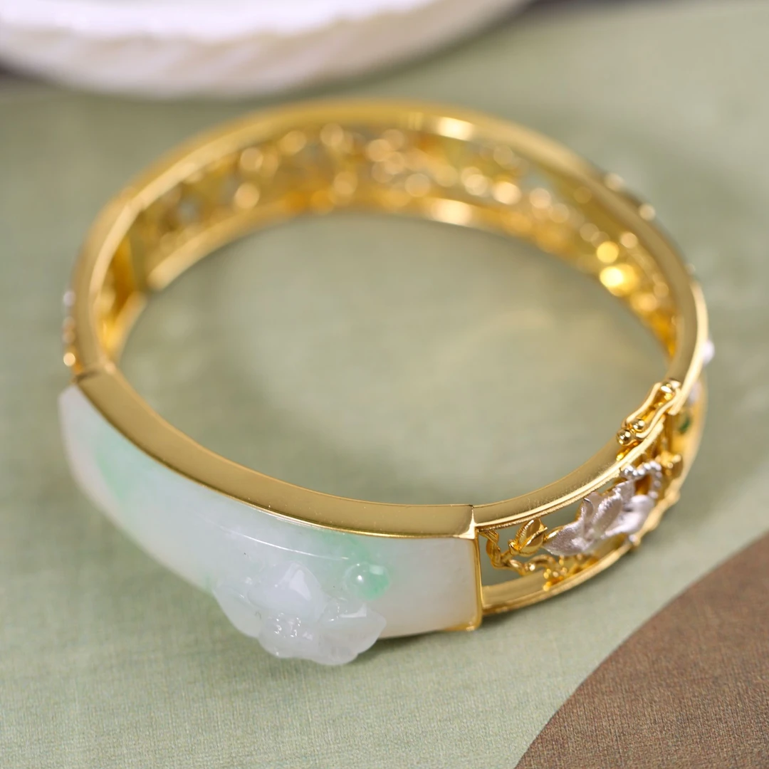 原创国风新中式定制珠宝s925银镶嵌翡翠手镯