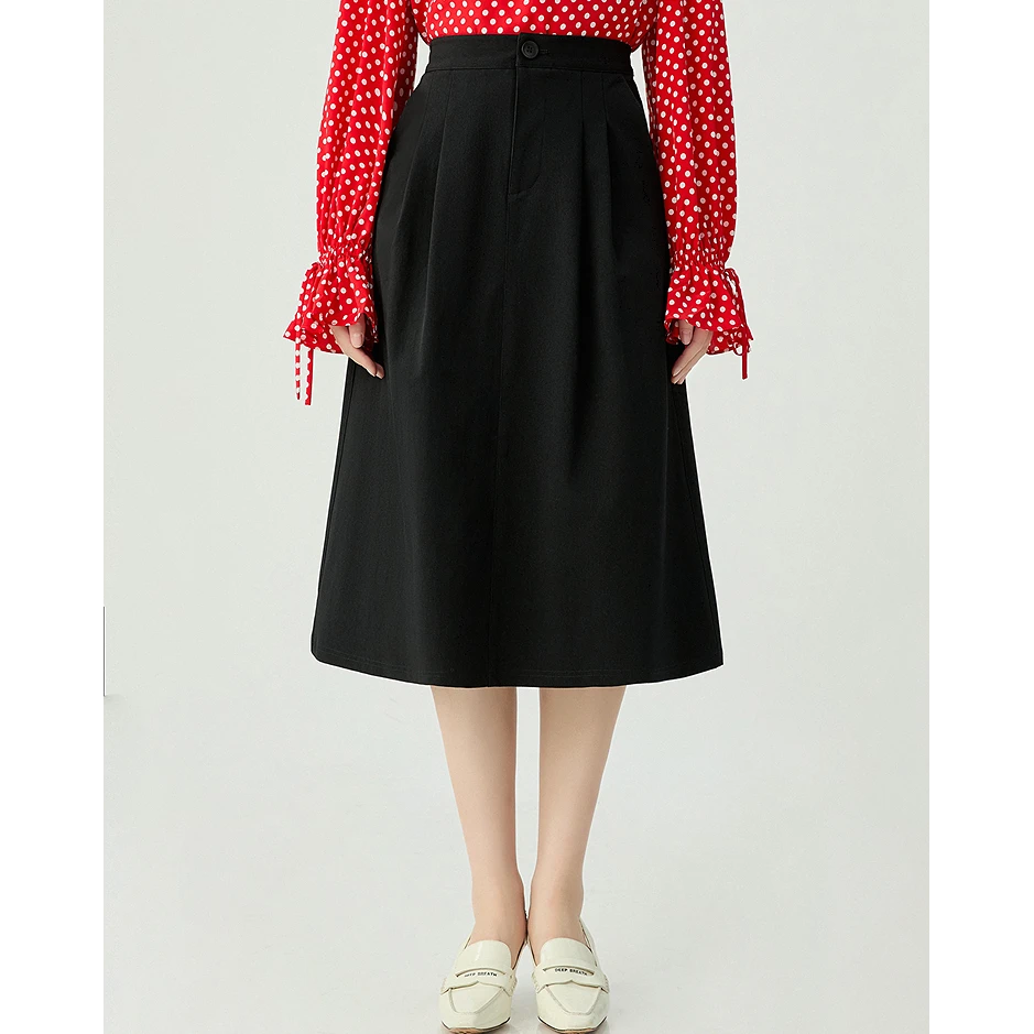 GIRDEAR/哥弟120005 百搭招牌四面弹两侧活褶A版中长半身裙