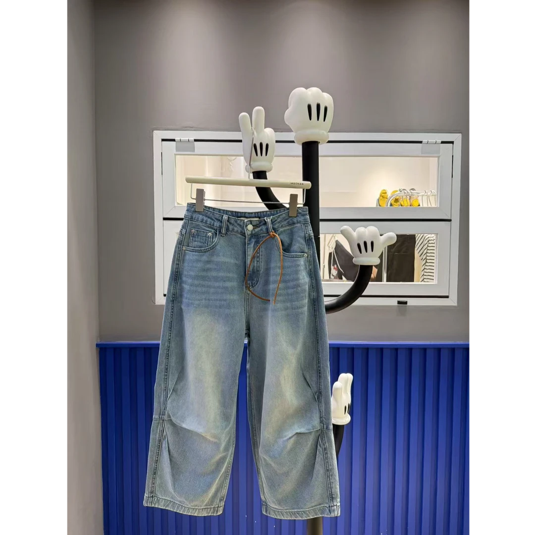 4893南油 BOHAN秀秀家 褶皱裤腿后涂鸦8-9分牛仔裤