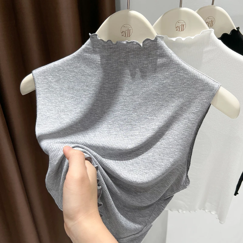 内搭薄款软糯针织半高领修身假领子女秋季新款纯色显瘦无袖打底衫