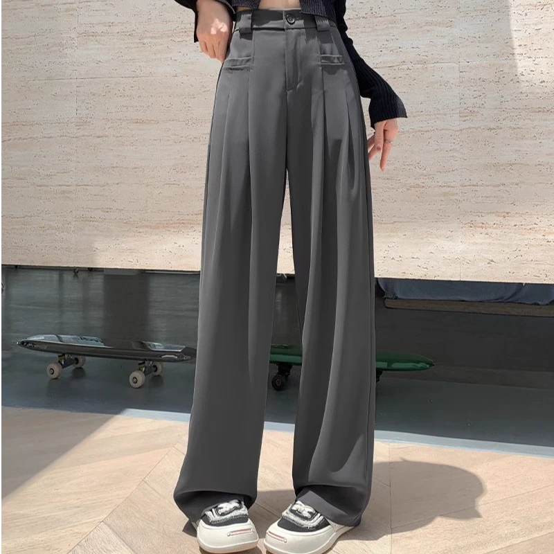 H-1130早春新款设计感显高显瘦垂坠感休闲裤女气质百搭高腰加长阔