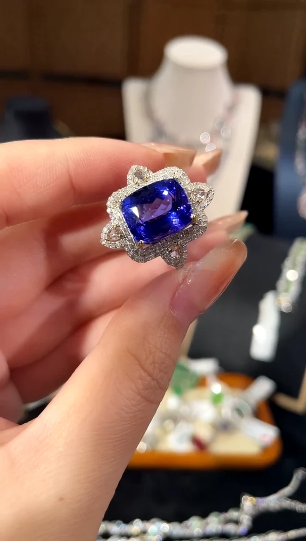 坦桑石戒指银S925镶嵌戒指